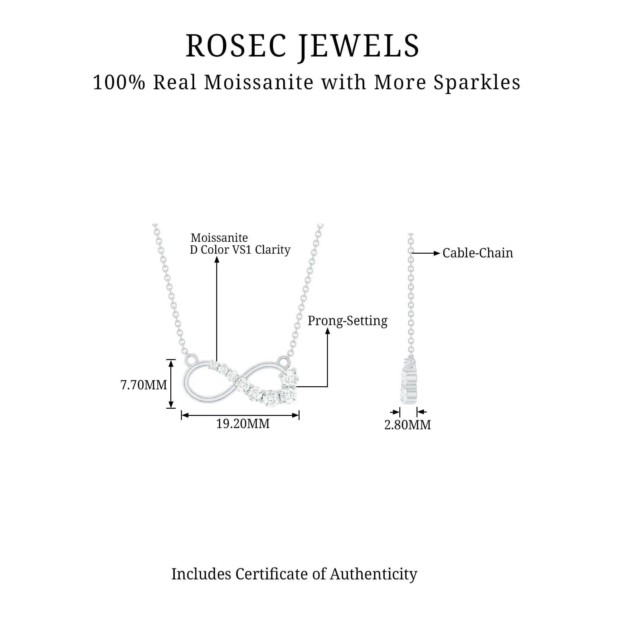 0.50 CT Certified Moissanite Infinity Necklace