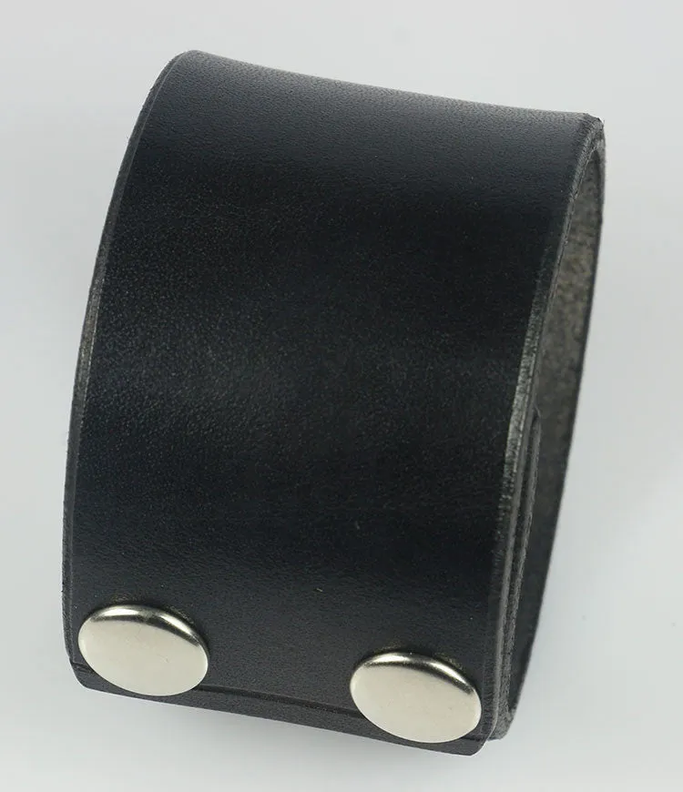 1 5/8" Wide Plain Black Leather Wristband