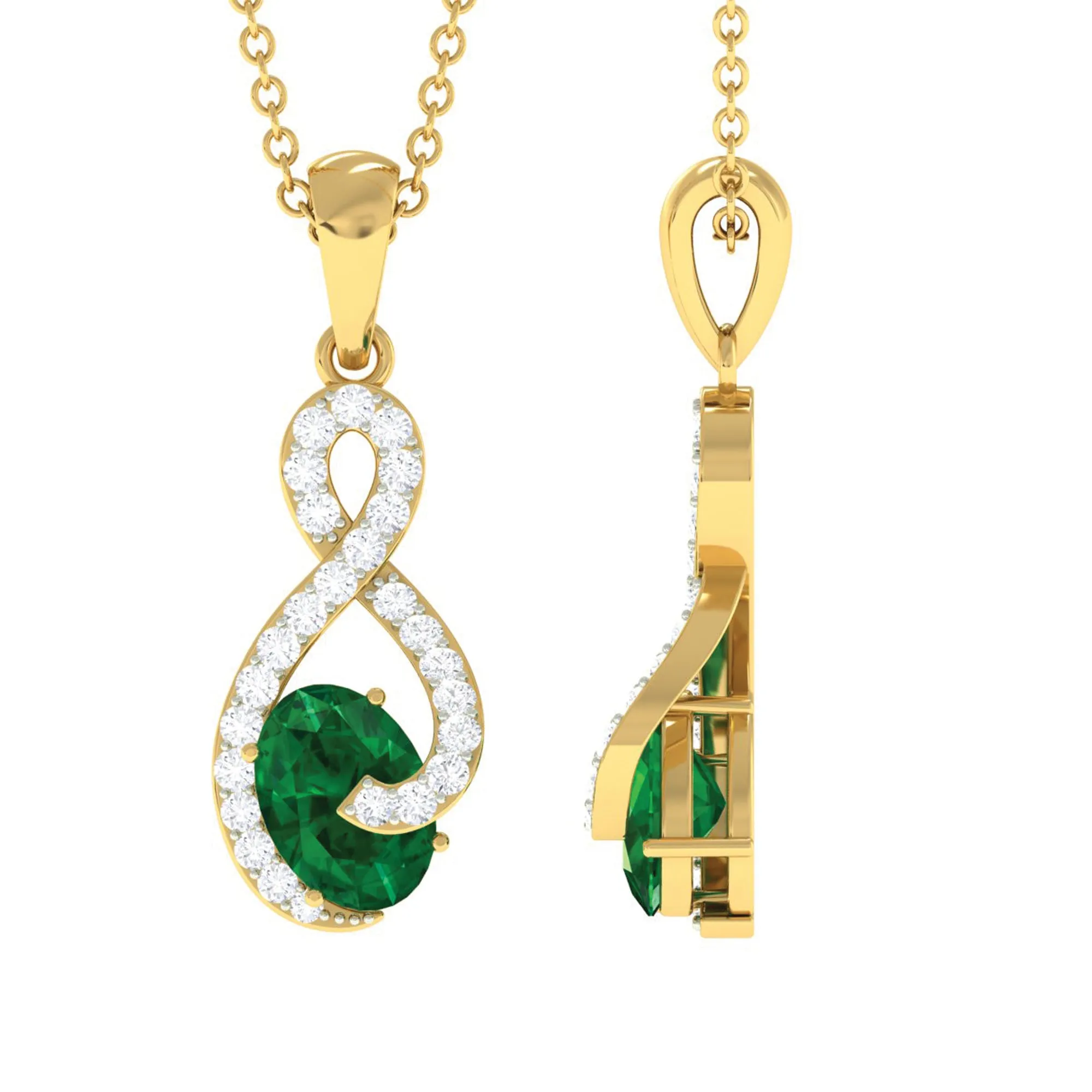 1 CT Oval Cut Emerald Infinity Pendant with Diamond