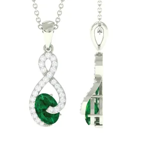 1 CT Oval Cut Emerald Infinity Pendant with Diamond