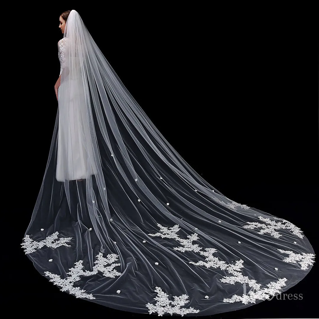 1 Tier Lace Appliqued Cathedral Veil Viniodress TS1912