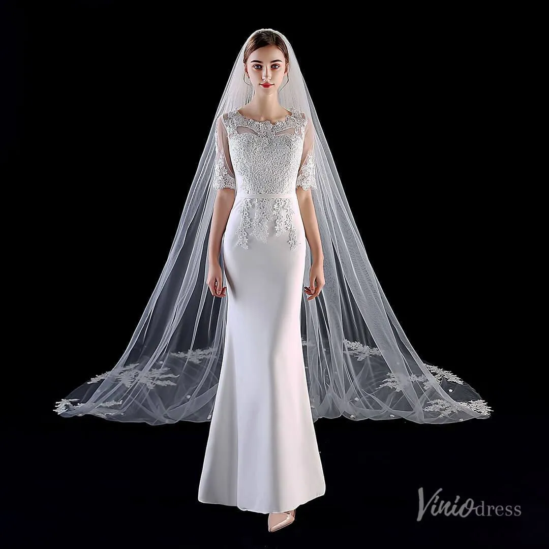 1 Tier Lace Appliqued Cathedral Veil Viniodress TS1912