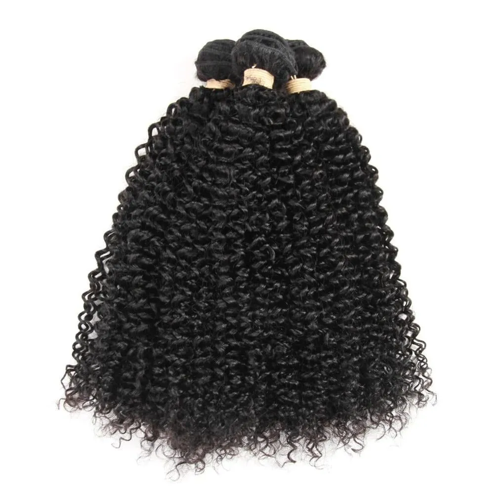 10A Grade 3/4 Kinky Curly Human Hair bundles with 4x4 Closures & 13x4