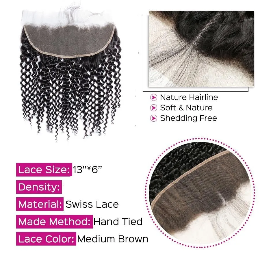 10A Grade 3/4 Kinky Curly Human Hair bundles with 4x4 Closures & 13x4