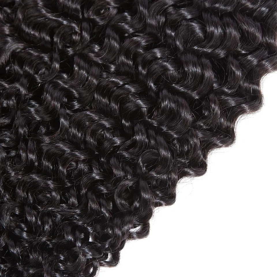 10A Grade 3/4 Kinky Curly Human Hair bundles with 4x4 Closures & 13x4