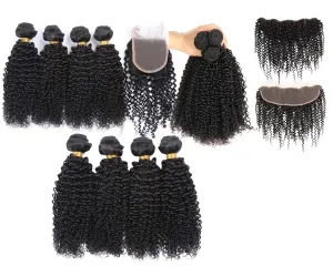 10A Grade 3/4 Kinky Curly Human Hair bundles with 4x4 Closures & 13x4