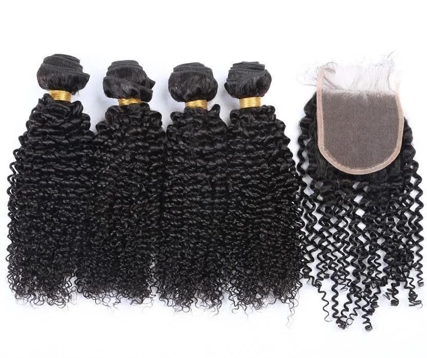 10A Grade 3/4 Kinky Curly Human Hair bundles with 4x4 Closures & 13x4