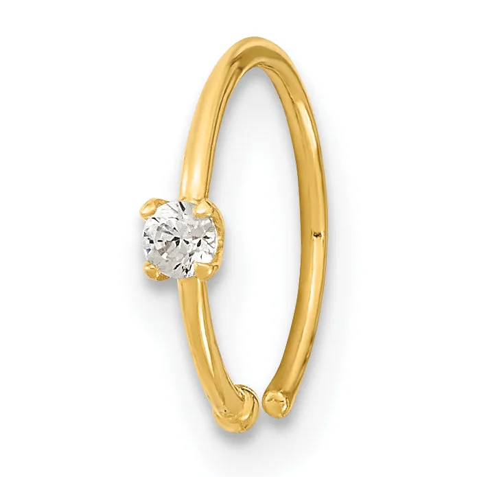 14K 20 Gauge CZ Hoop Nose Ring