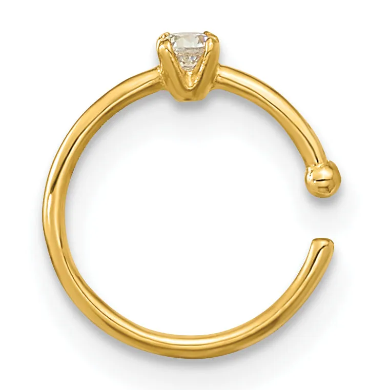 14K 20 Gauge CZ Hoop Nose Ring