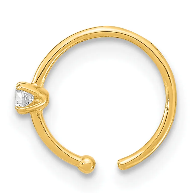 14K 20 Gauge CZ Hoop Nose Ring