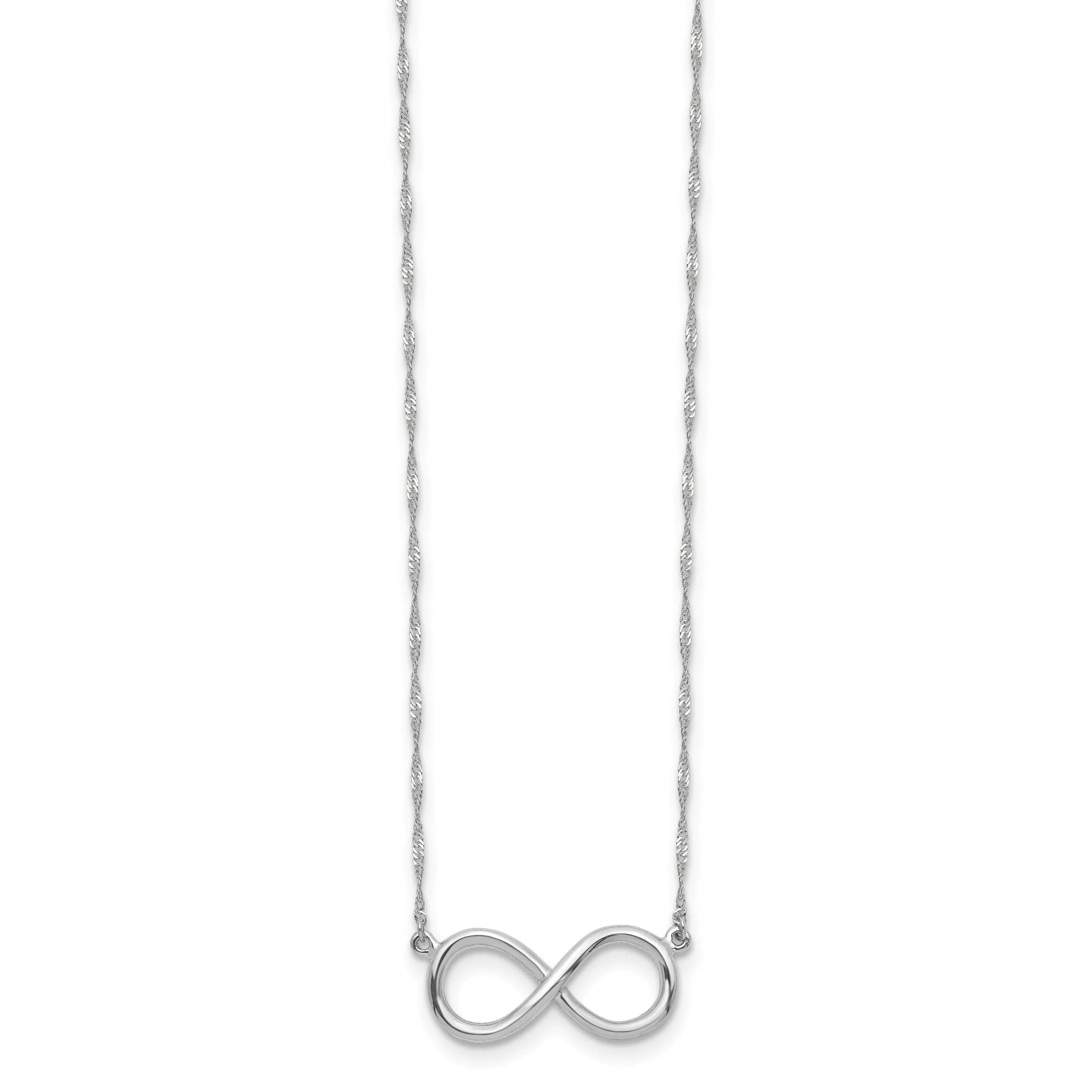 14K White Polished Finish Infinity Design Pendant in a 16.75-Inch Singapore Chain Necklace Set