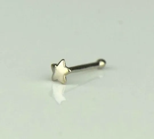 14k Yellow and White Gold Stud Nose Ring Star for Womens / Star Nose Piercing / Gold Body Jewelry / Aretes de la Nariz en Oro Solido Real