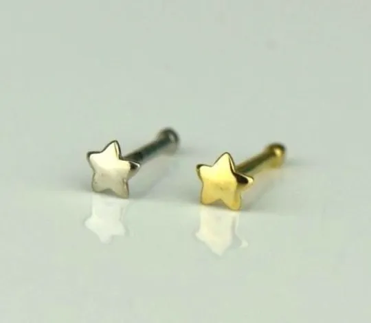 14k Yellow and White Gold Stud Nose Ring Star for Womens / Star Nose Piercing / Gold Body Jewelry / Aretes de la Nariz en Oro Solido Real