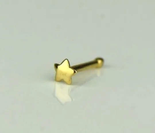 14k Yellow and White Gold Stud Nose Ring Star for Womens / Star Nose Piercing / Gold Body Jewelry / Aretes de la Nariz en Oro Solido Real