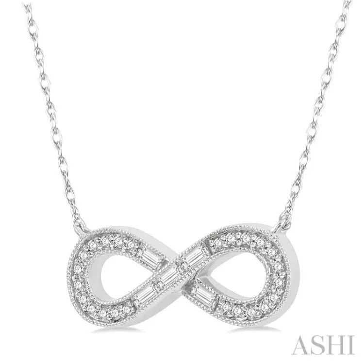 1/5 Ctw Infinity Baguette and Round Cut Diamond Necklace in 10K White Gold