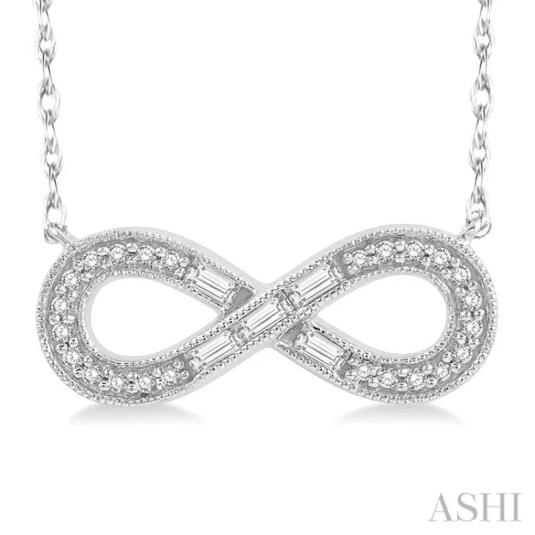 1/5 Ctw Infinity Baguette and Round Cut Diamond Necklace in 10K White Gold