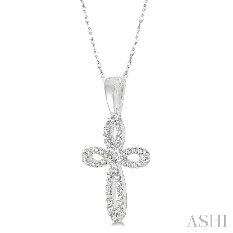 1/5 ctw Infinity Round Cut Diamond Cross Pendant With Chain in 14K White Gold