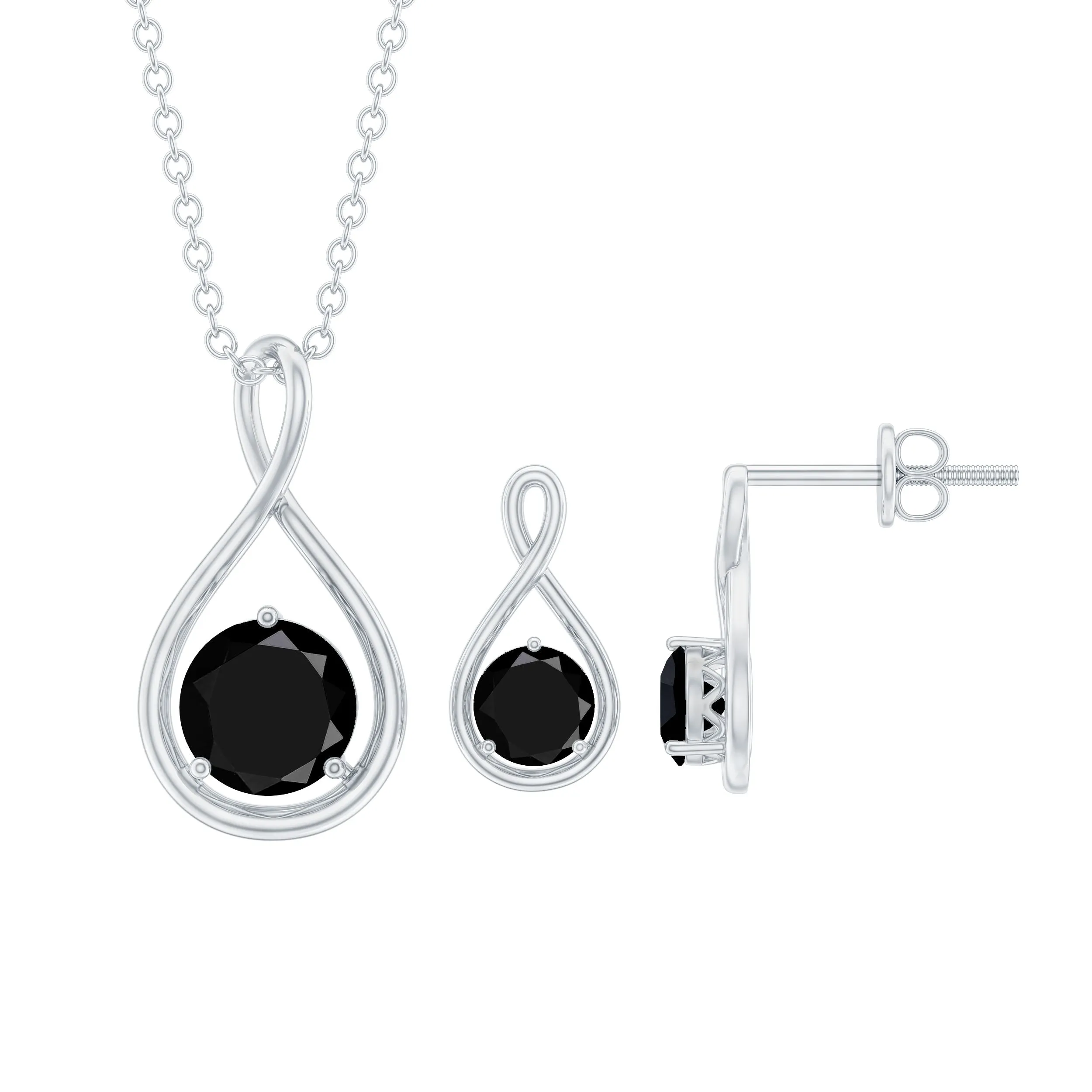 1.50 CT Round Cut Black Spinel Solitaire Infinity Jewelry Set