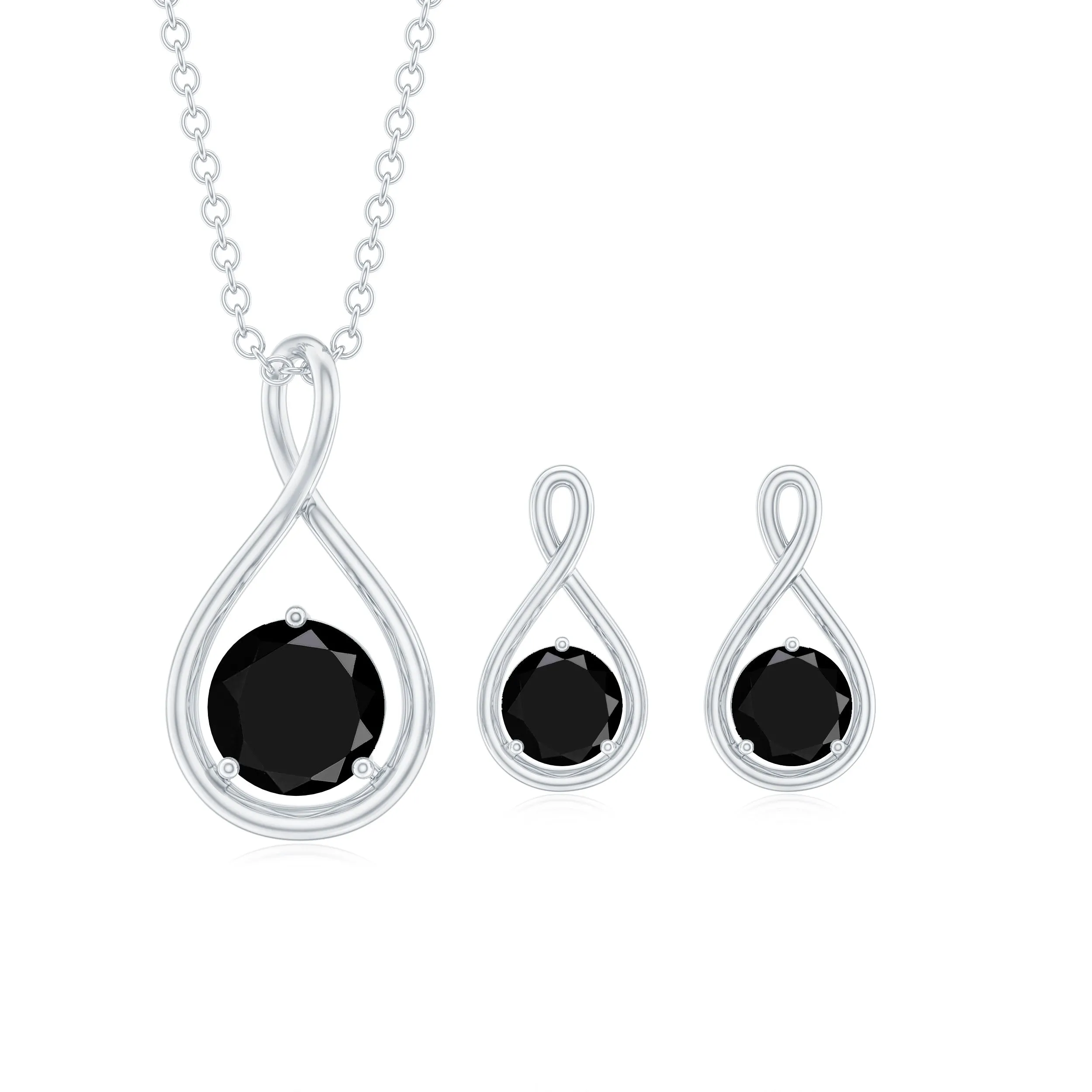 1.50 CT Round Cut Black Spinel Solitaire Infinity Jewelry Set