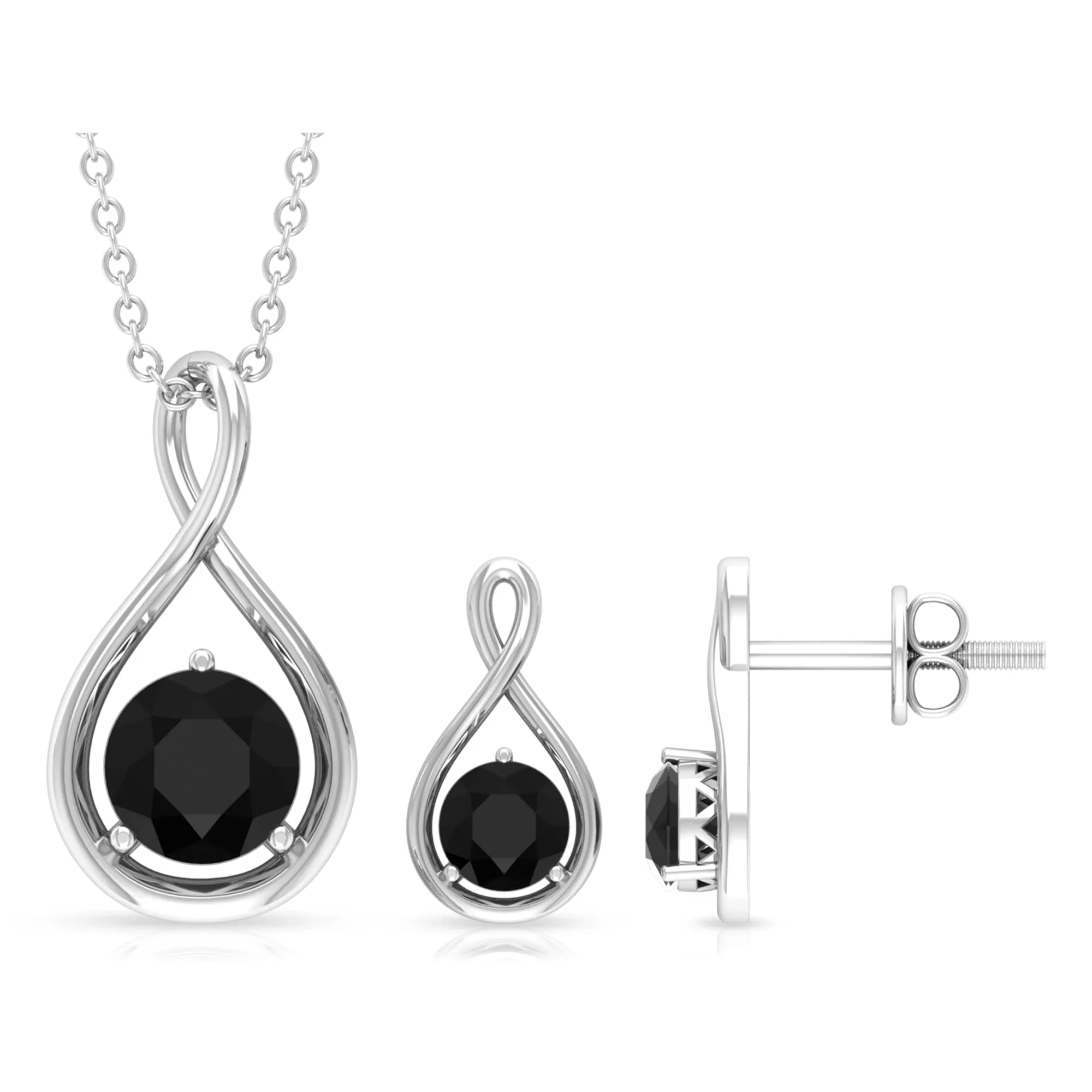 1.50 CT Round Cut Black Spinel Solitaire Infinity Jewelry Set