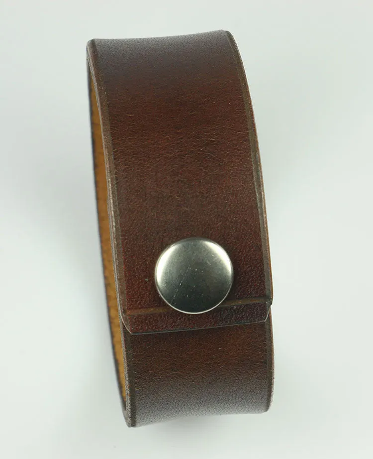 1" Wide Plain Brown Leather Bracelet