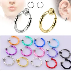 2 Piece Fake Nose Ring Goth Punk  Lip Ear Nose Clip On Fake Piercing Nose Lip Hoop Rings Earrings Golden Rose Gold body jewelry