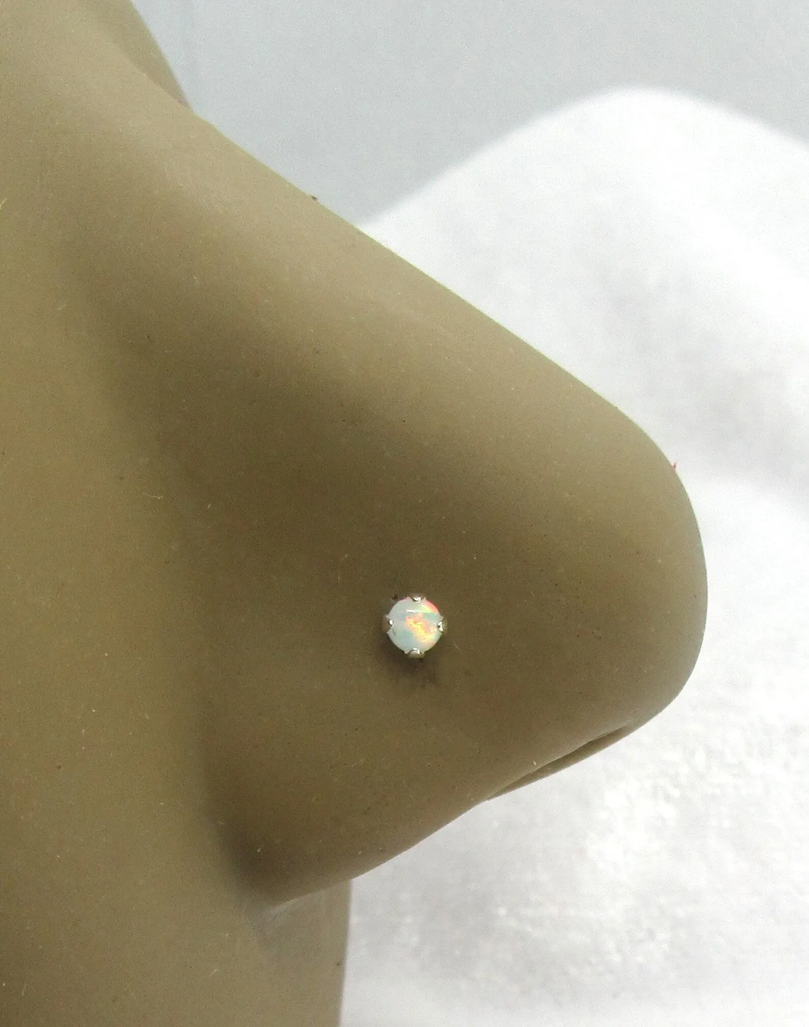 22G White Opal Sterling Silver L Shape Nose Stud Ring Nose Earrings 22 gauge 2mm 2.5mm 22G Nose Jewelry Pin Nostril