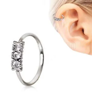 316L Stainless Steel Synthetic Triple CZ Cartilage Earring / Nose Hoop Ring