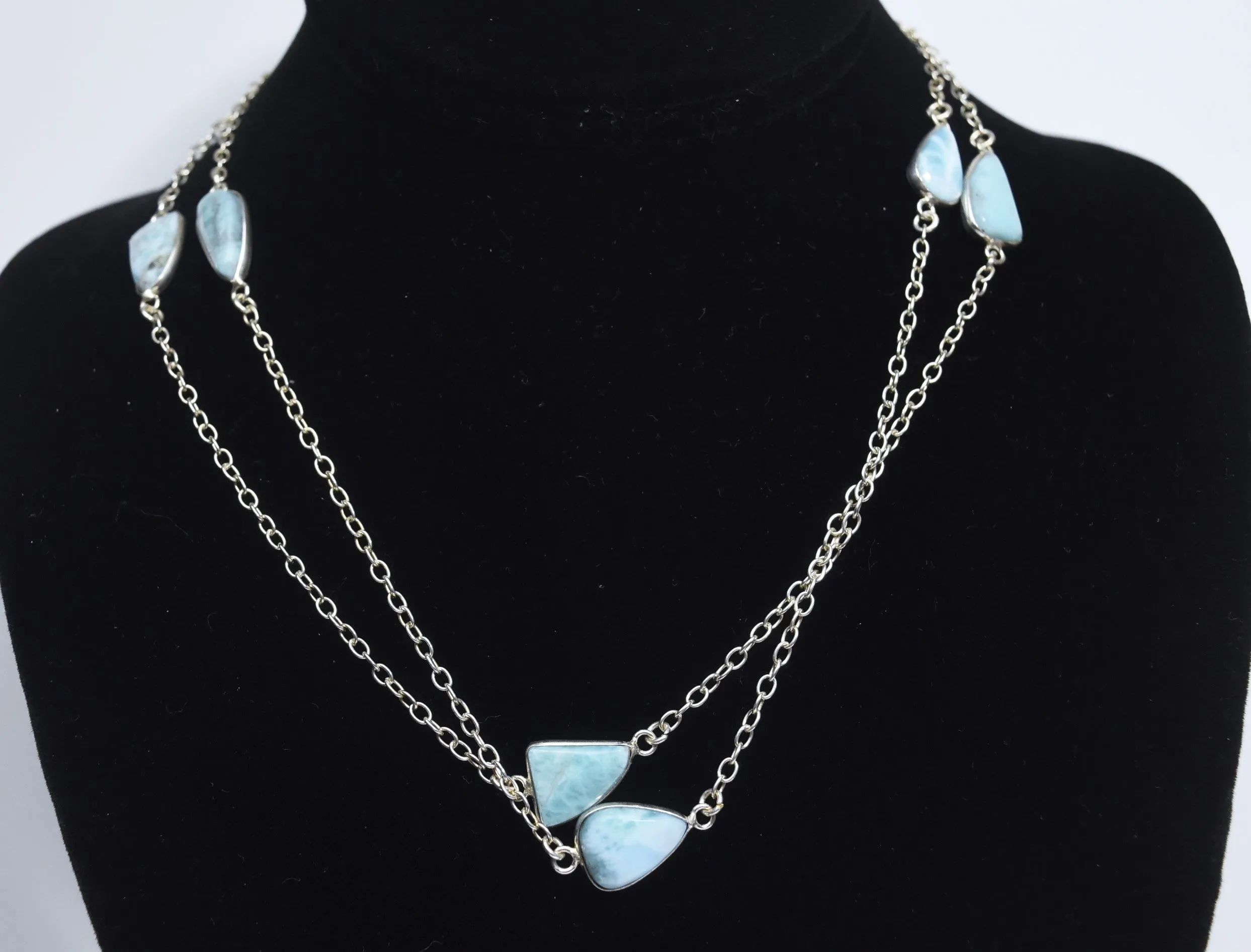 34" Larimar Infinity Station Necklace