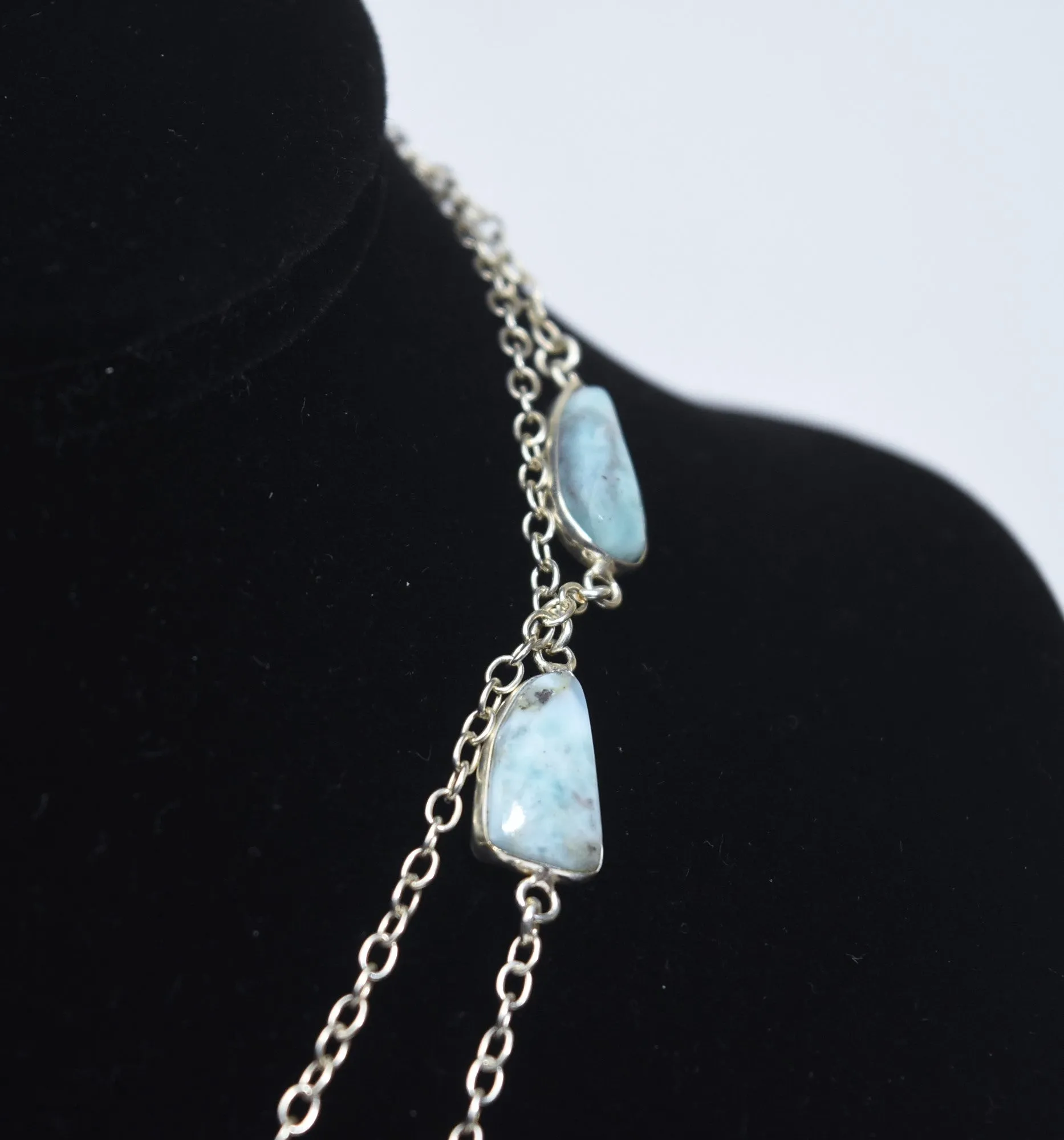 34" Larimar Infinity Station Necklace