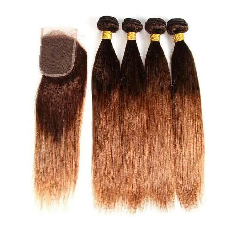 #4/30 Straight Ombre 10A Grade Body Wave #30 BUNDLES with 4x4  CLOSURE