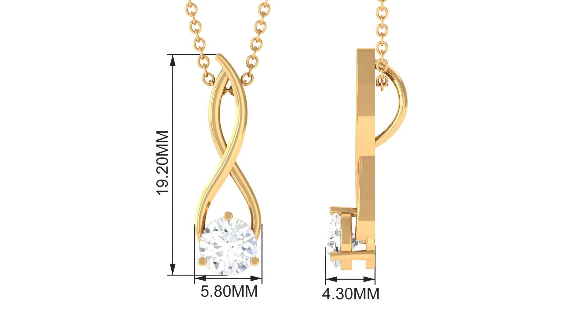 5 MM Round Cubic Zirconia Solitaire Gold Infinity Pendant Necklace in Prong Setting