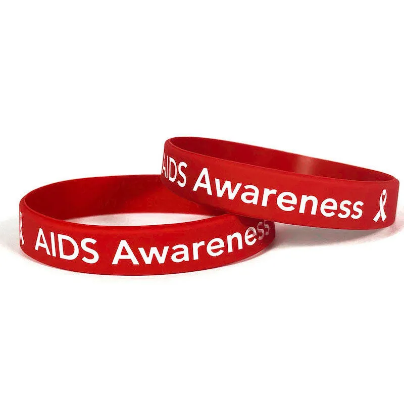 AIDS Awareness Red Rubber Bracelet Wristband Adult 8"