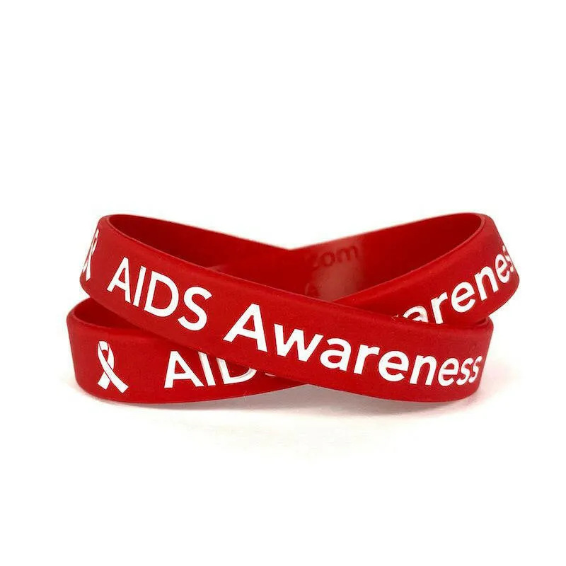 AIDS Awareness Red Rubber Bracelet Wristband Adult 8"