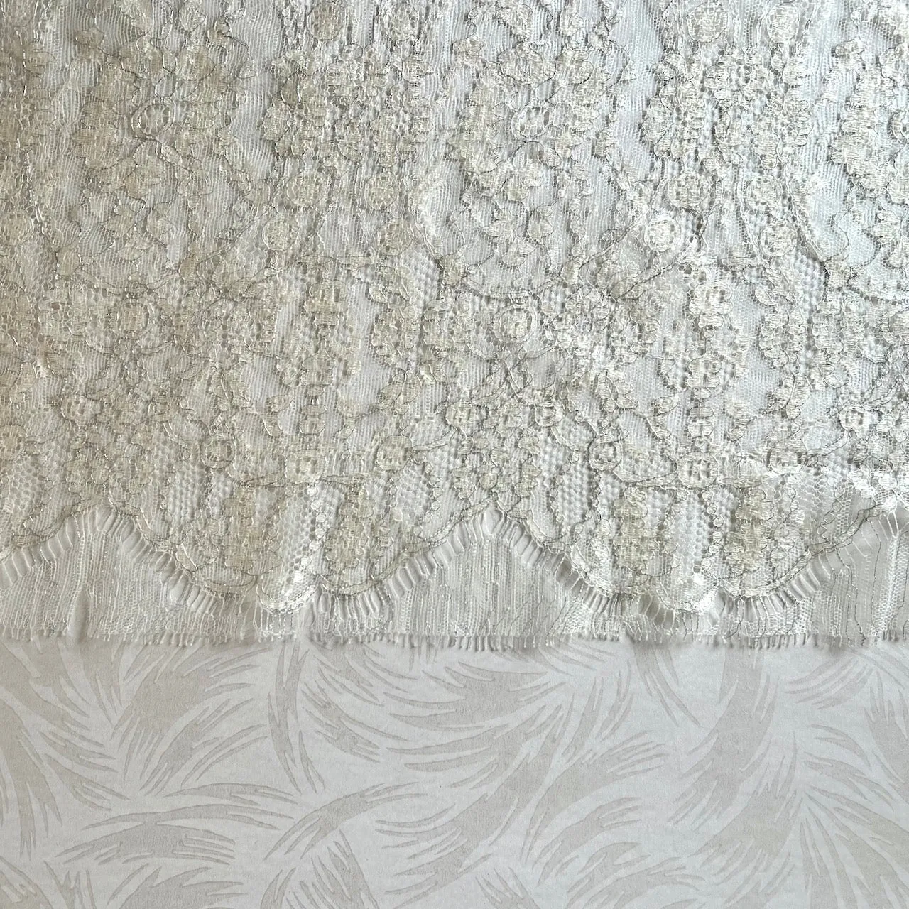 Alencon Lace Fabric - Ivory Silver