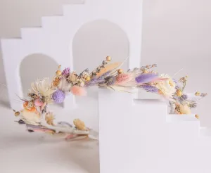 All Pastel Colors Wildflfower Boho Crown / Phalaris, Flax Seed and Bunny Tails Dried Flowers