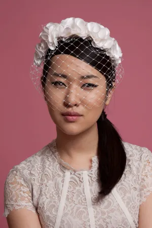 Amalia: Birdcage Veil with Silk Flower Crown