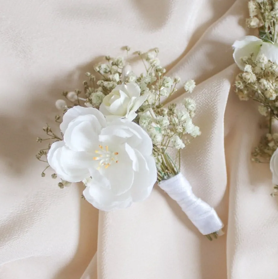 Baby's Breath & Cherry Blossom Crown, BOHO WEDDING FLOWER Crown, Cherry Blossoms Hair Accessory, White Wedding, Rustic Crown, Hair Crown