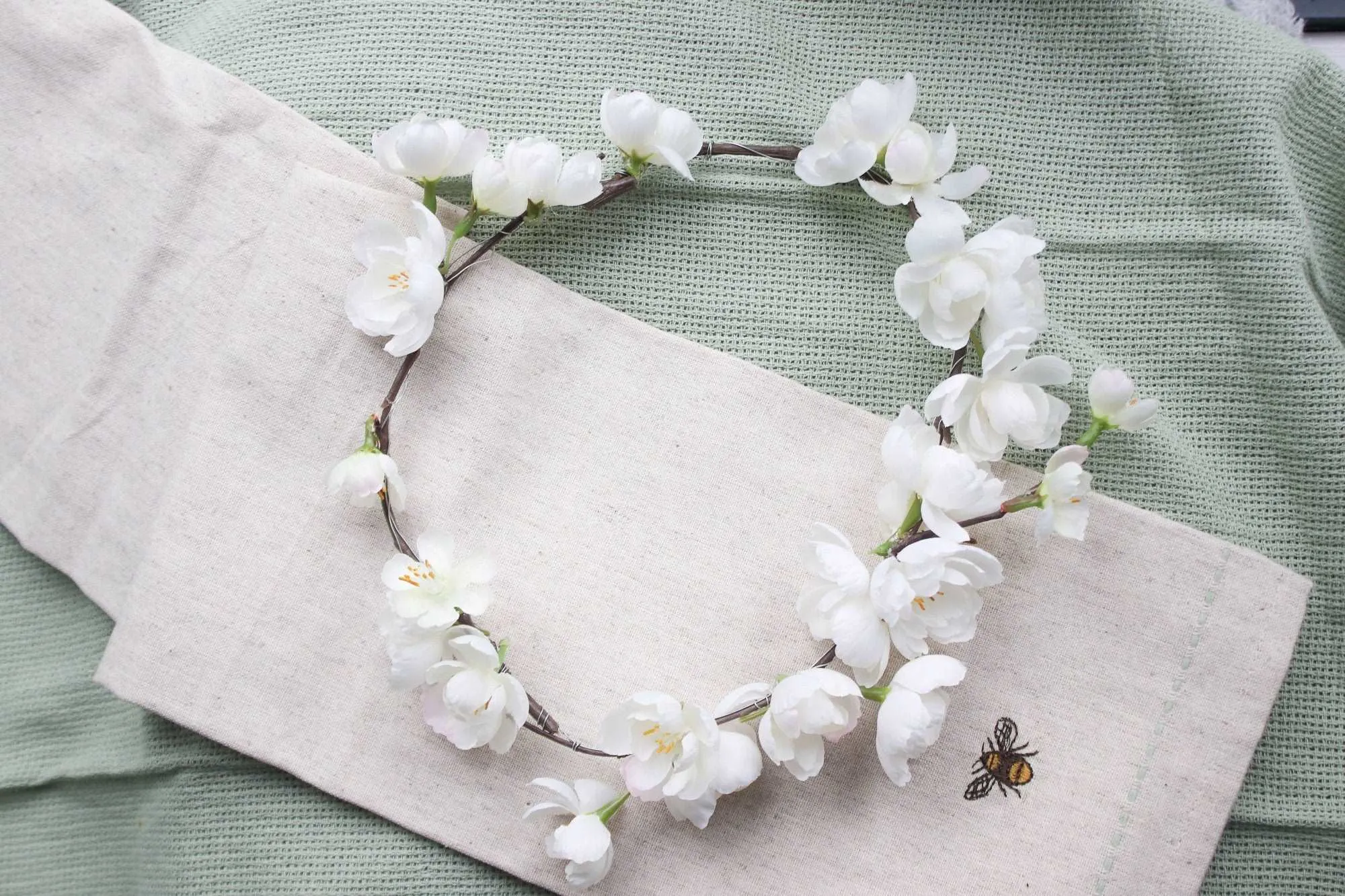 Baby's Breath & Cherry Blossom Crown, BOHO WEDDING FLOWER Crown, Cherry Blossoms Hair Accessory, White Wedding, Rustic Crown, Hair Crown