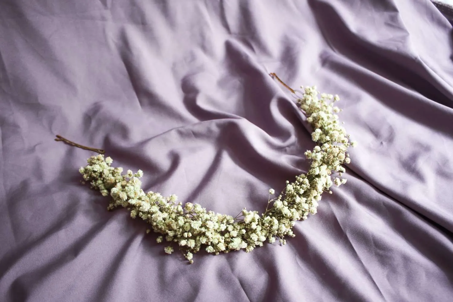 Baby's Breath Veil Crown, Boho White Wedding Crown, Rustic Flower Crown, Dried Flower Crown