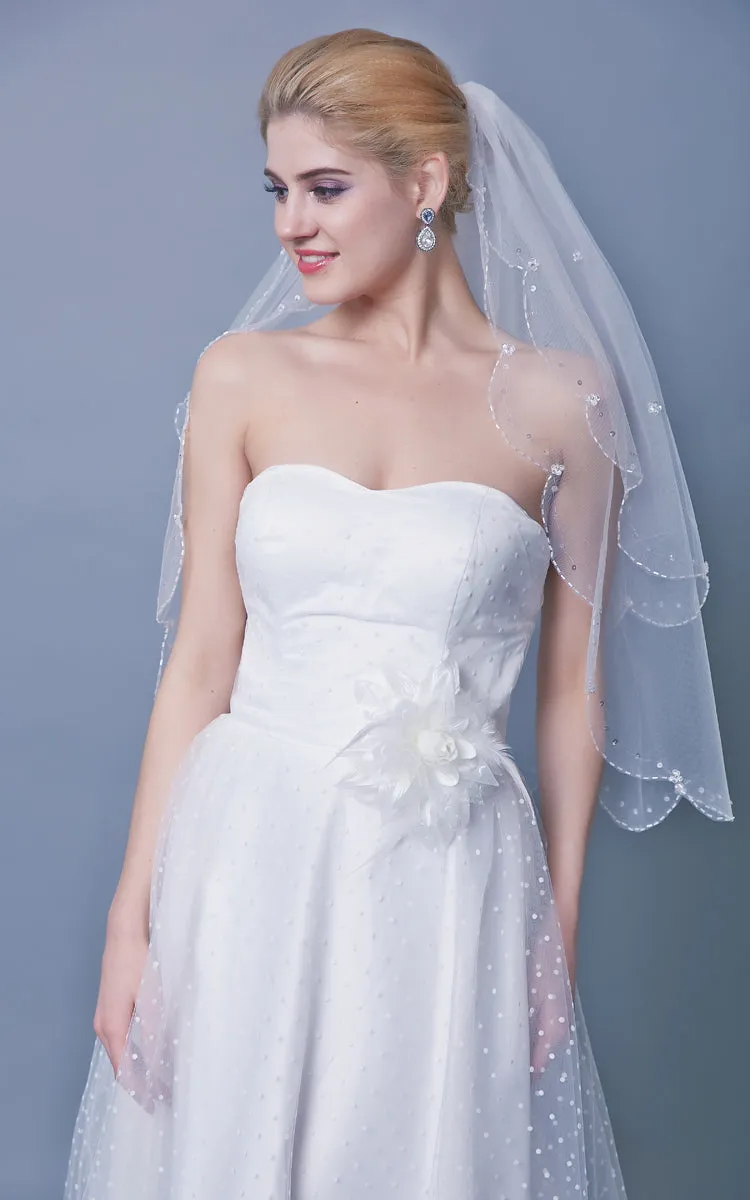 Beaded Scallop Edge Two Tier Veil-ZP_810040