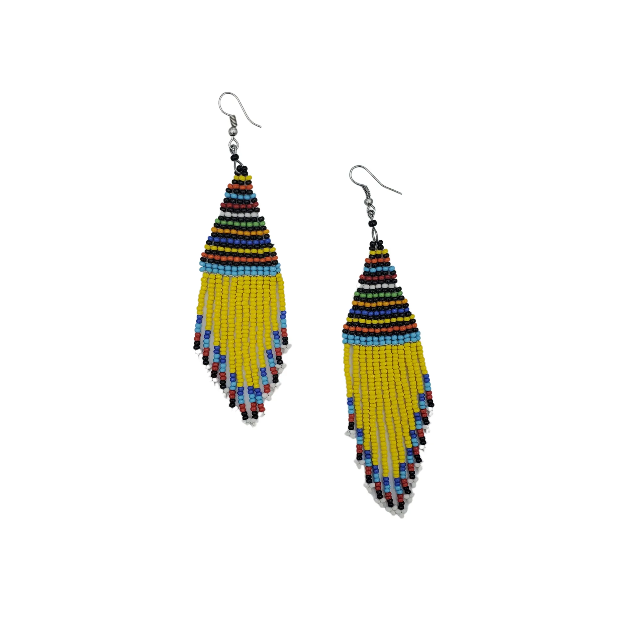 Beaded Tribal Earrings, Yellow