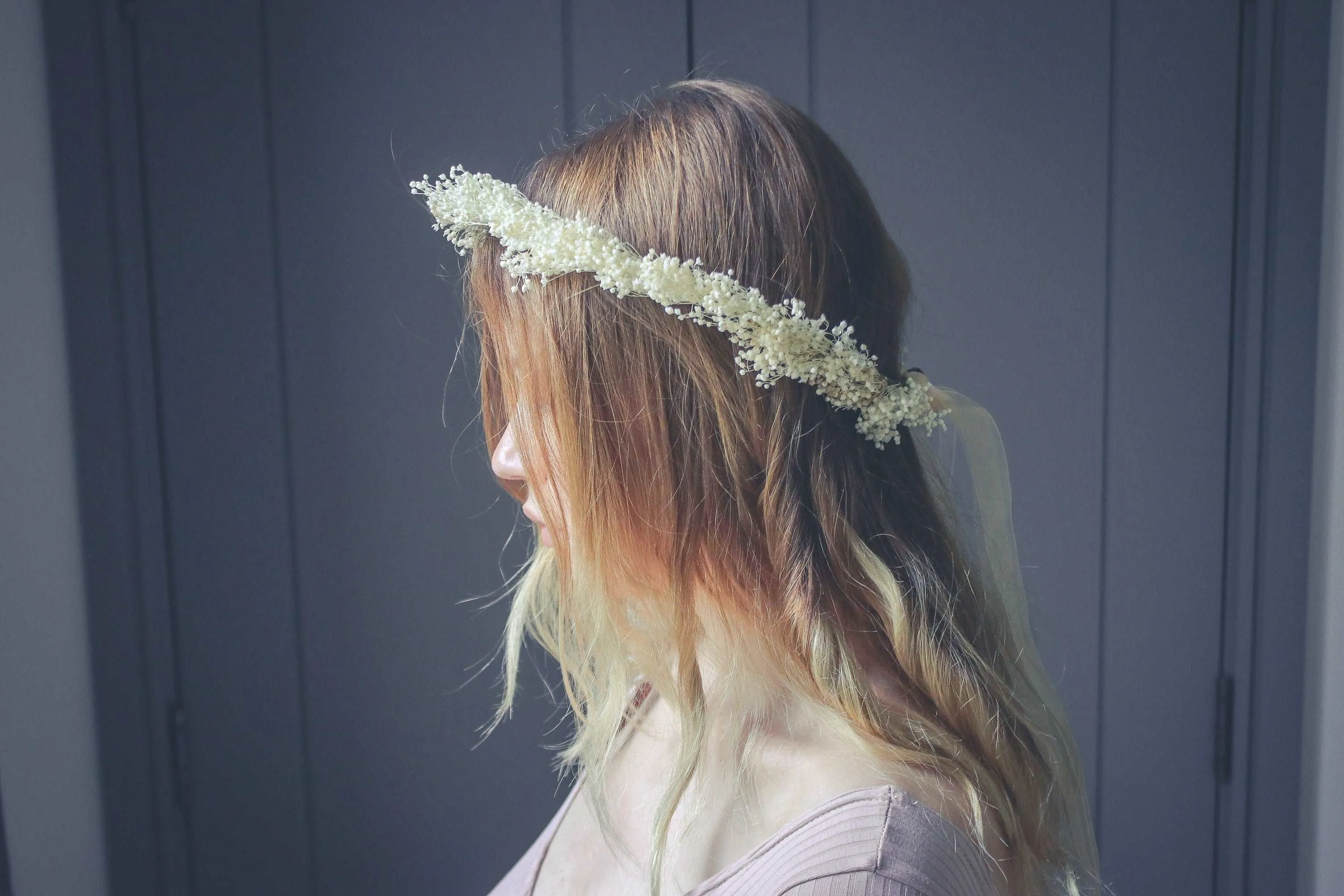 Bleached Gypsophila Crown, Rustic Flower Crown, Boho Flower Crown, Wedding Crown, Dried Flowers, Bridal Accessories, Crown