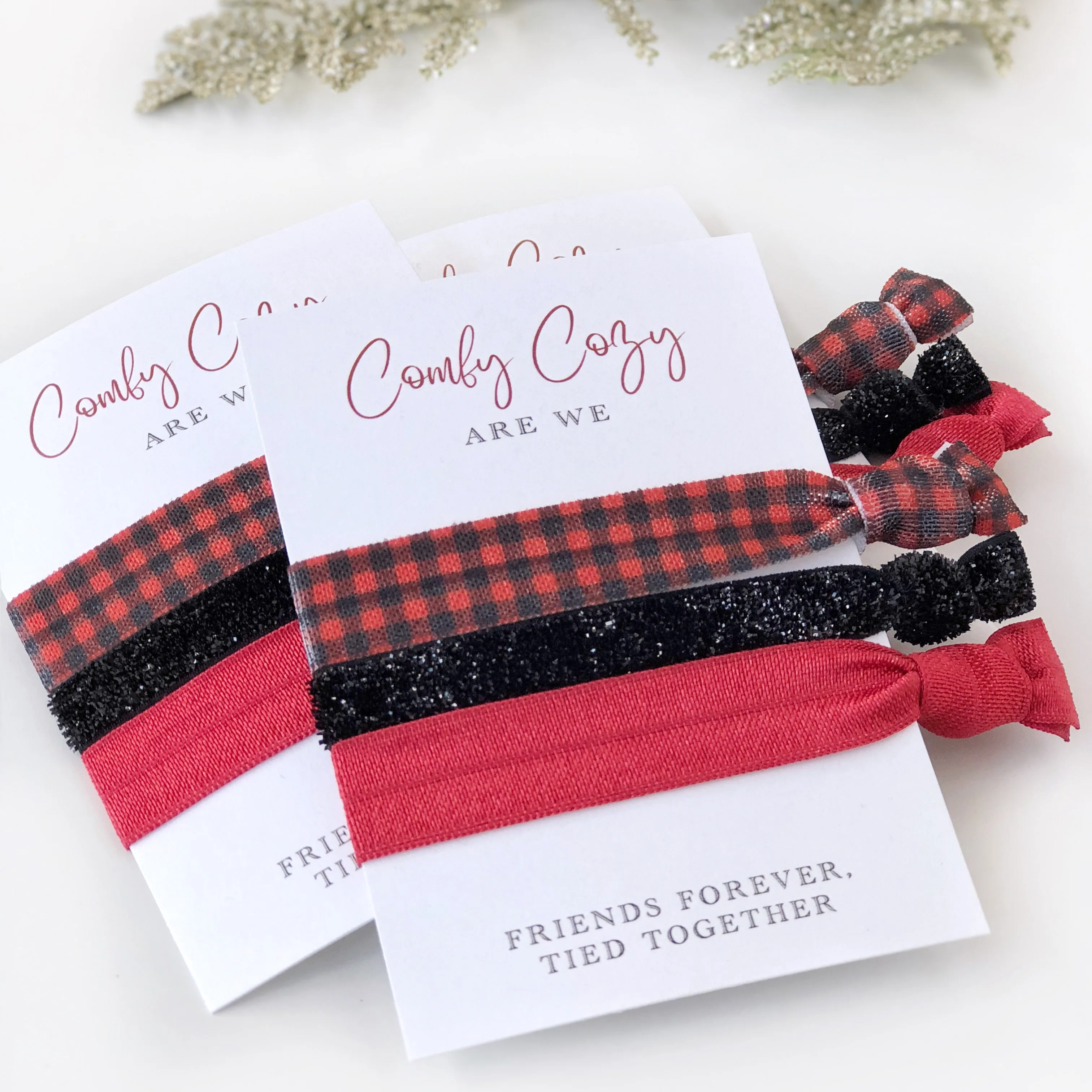 Buffalo Plaid Christmas Party Favors, Stocking Stuffers- Hair Ties