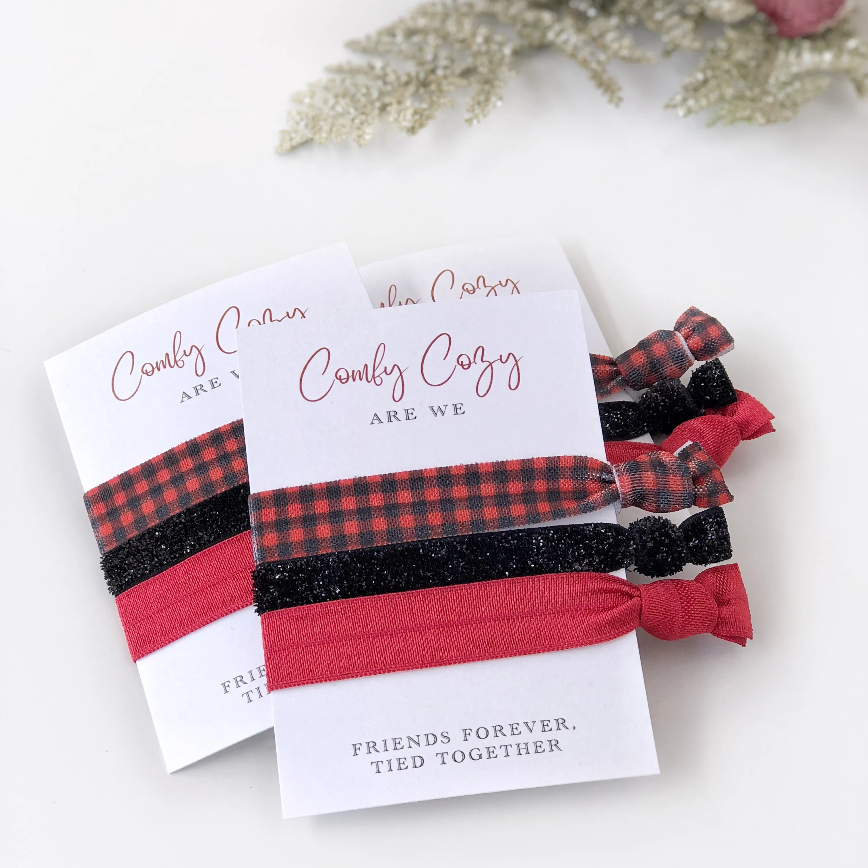 Buffalo Plaid Christmas Party Favors, Stocking Stuffers- Hair Ties