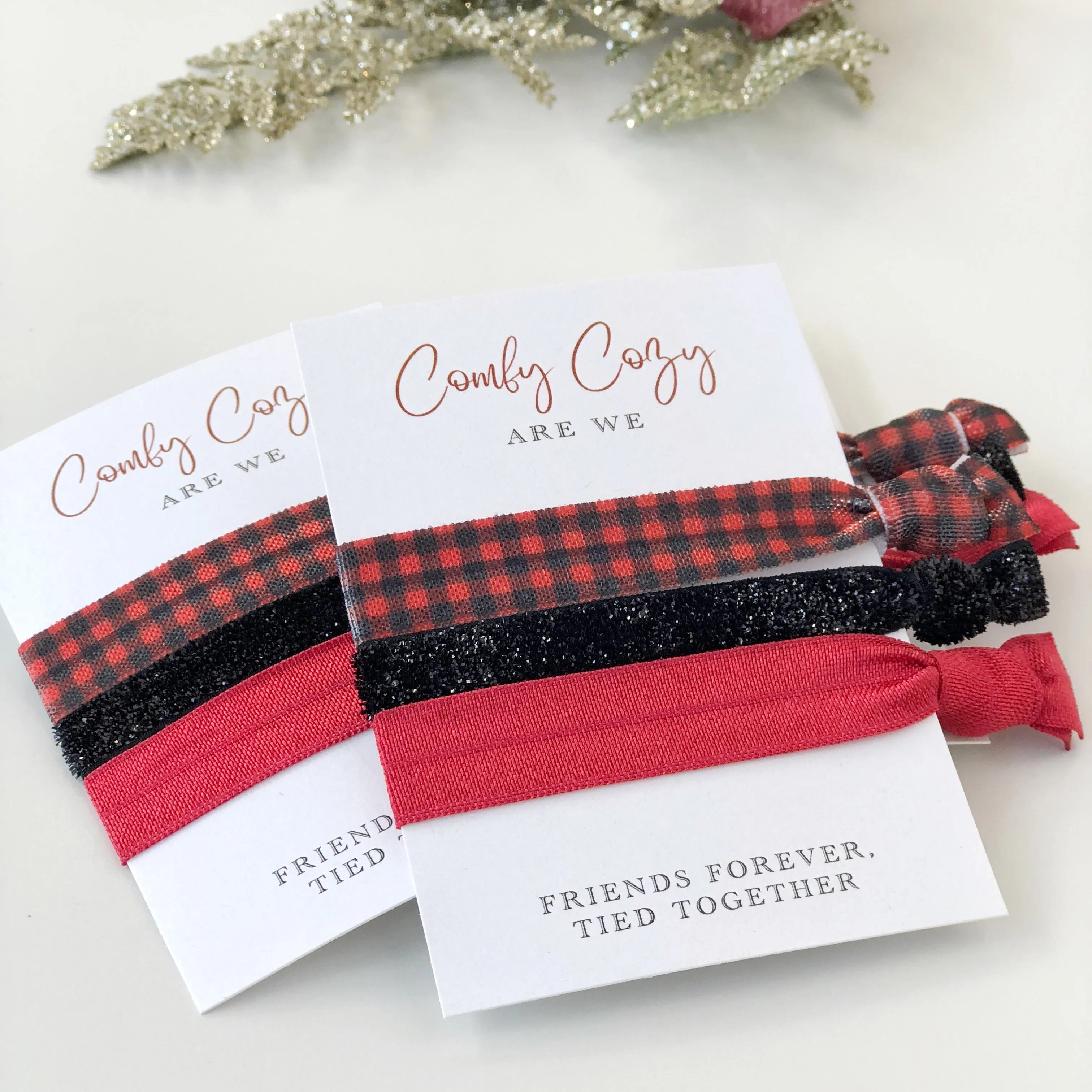 Buffalo Plaid Christmas Party Favors, Stocking Stuffers- Hair Ties