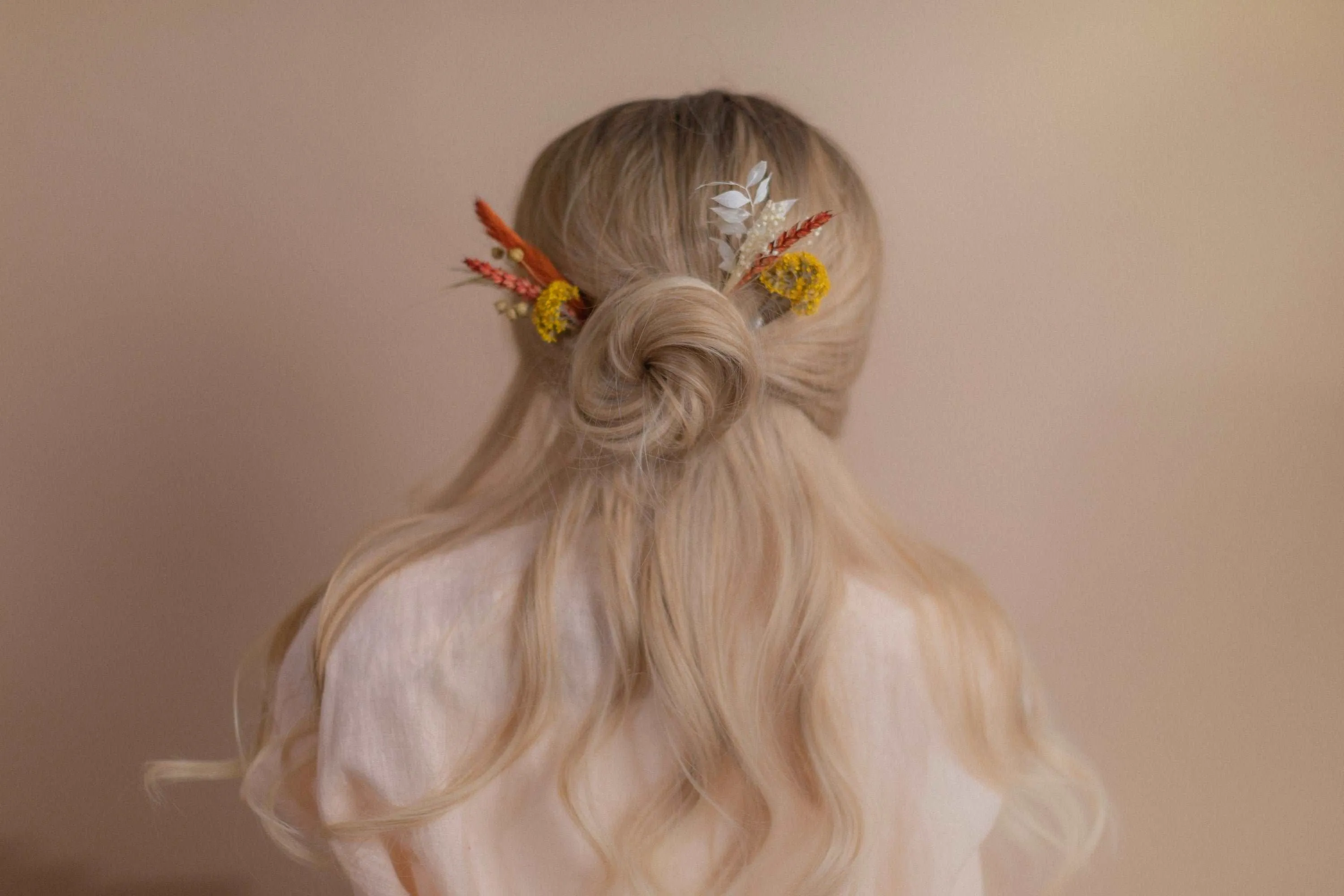 Burnt Orange & Yellow Hair Crown Wedding Boho Set / Wedding Dried Flowers