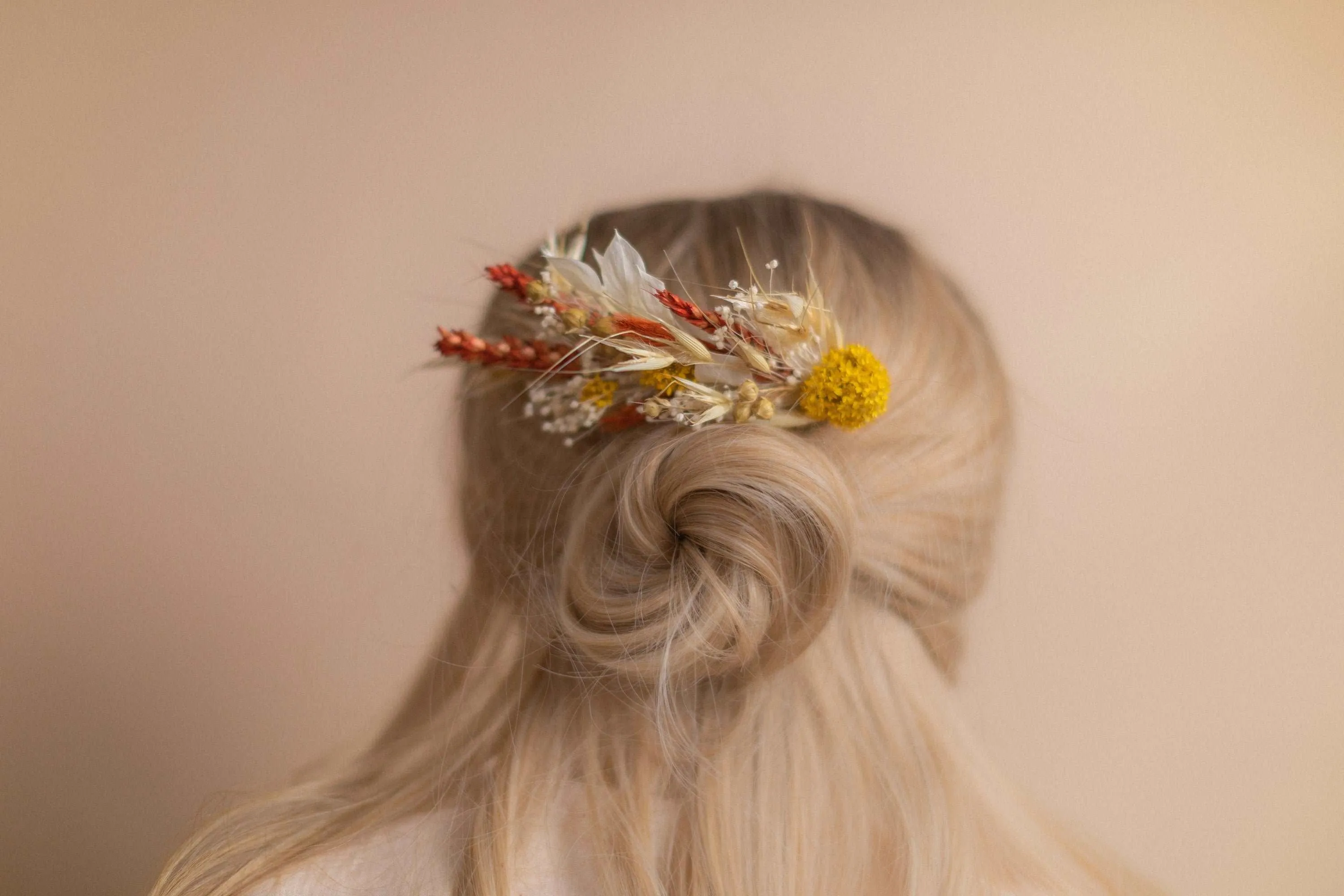 Burnt Orange & Yellow Hair Crown Wedding Boho Set / Wedding Dried Flowers