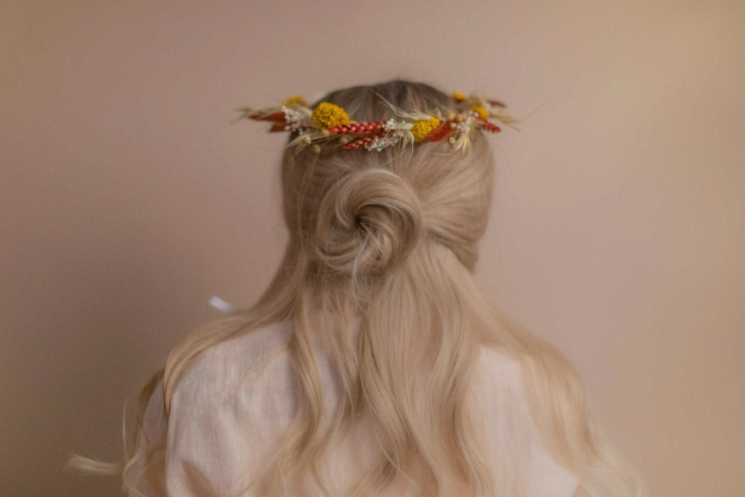 Burnt Orange & Yellow Hair Crown Wedding Boho Set / Wedding Dried Flowers