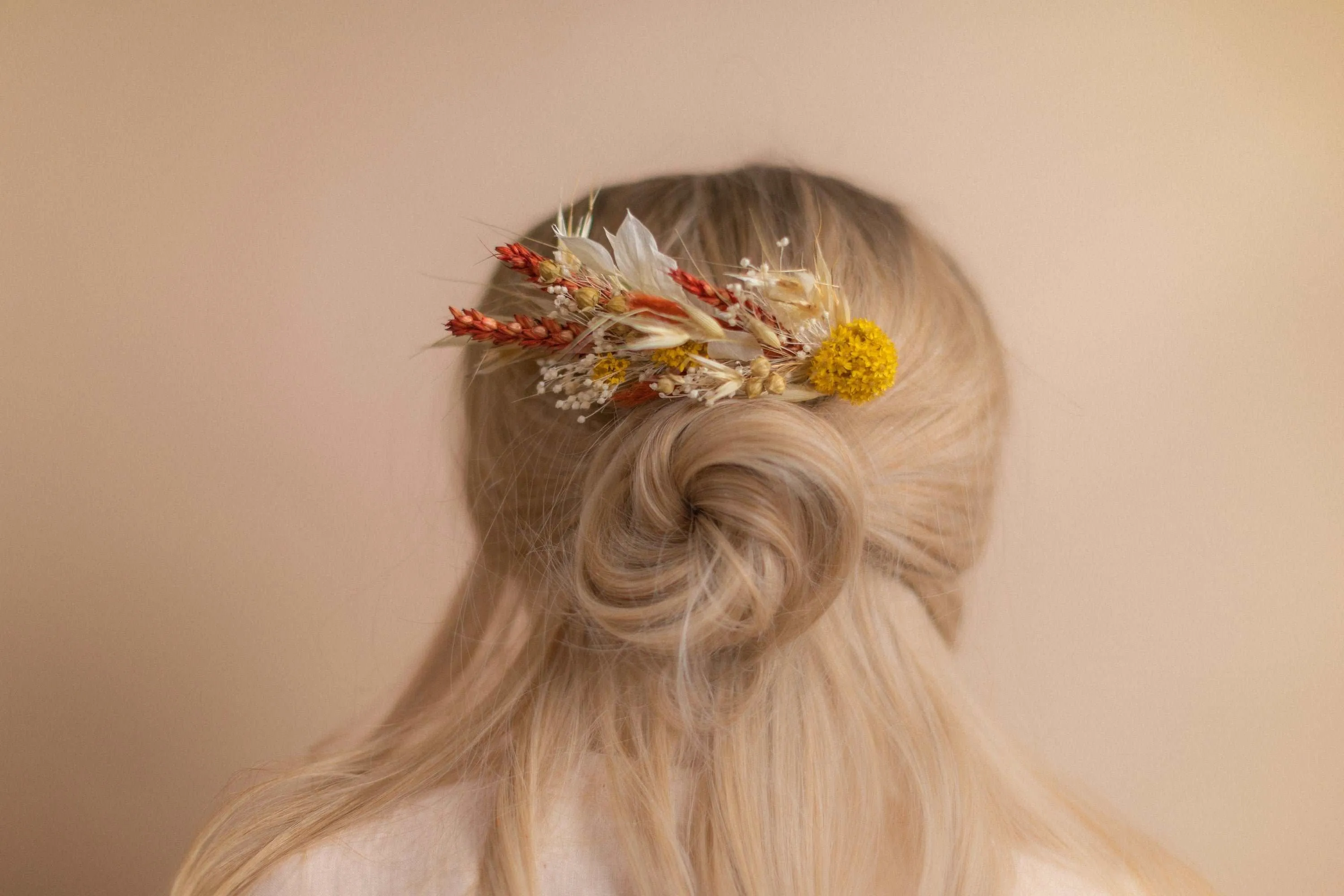 Burnt Orange & Yellow Hair Crown Wedding Boho Set / Wedding Dried Flowers